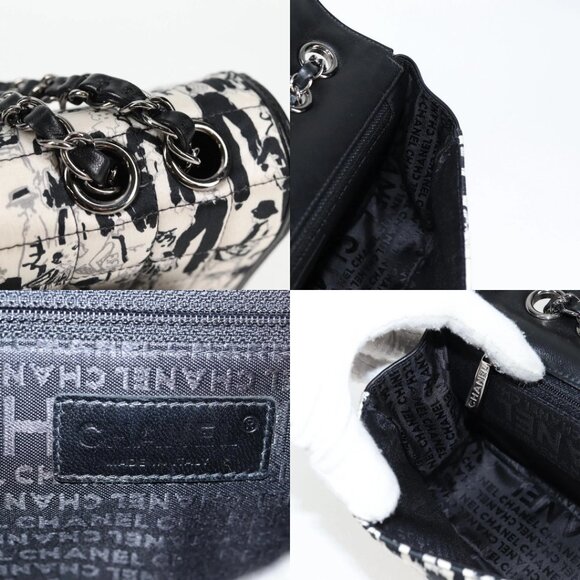 CHANEL Chain COCO Mark Choco Bar Shoulder Bag Satin Black White CC Auth 128055V - Picture 13 of 14